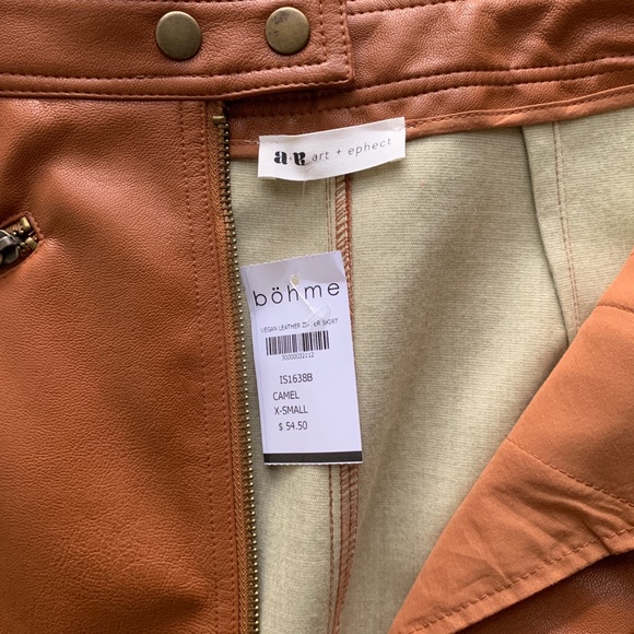 NWT Bohme / Art + Ephect Vegan Leather Mini Skirt- Camel - Picture 3 of 6